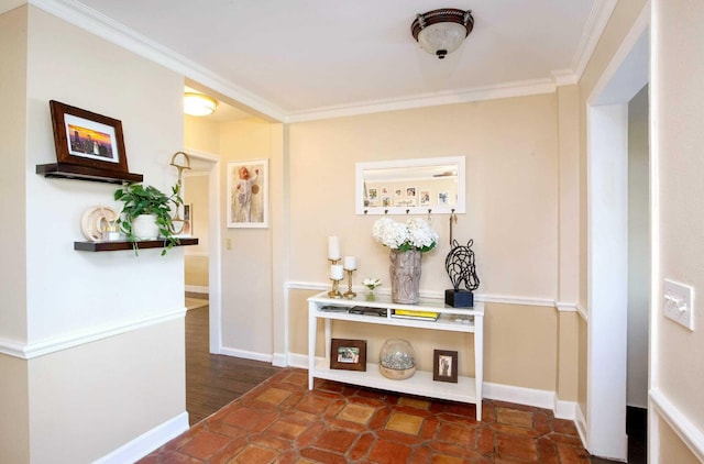 corridor featuring ornamental molding