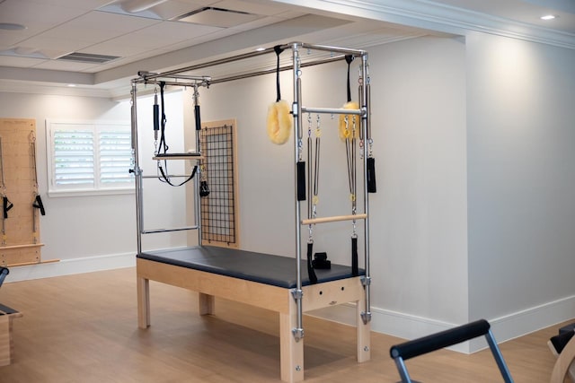 15774 Loch Maree Ln Unit 3801, Delray Beach, FL 33446 - workout room featuring wood finished floors and ornamental molding