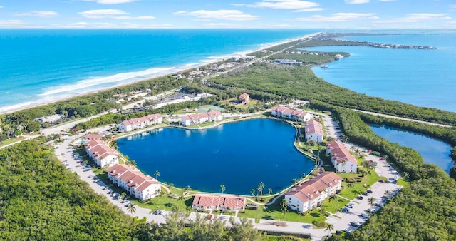 aerial view with a water view