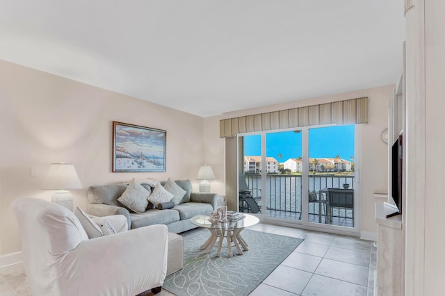 living room featuring light tile patterned floors