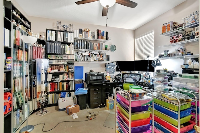 office space featuring ceiling fan