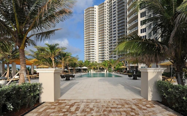 view of pool featuring a patio area