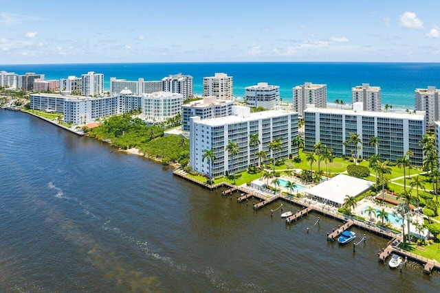 aerial view with a water view