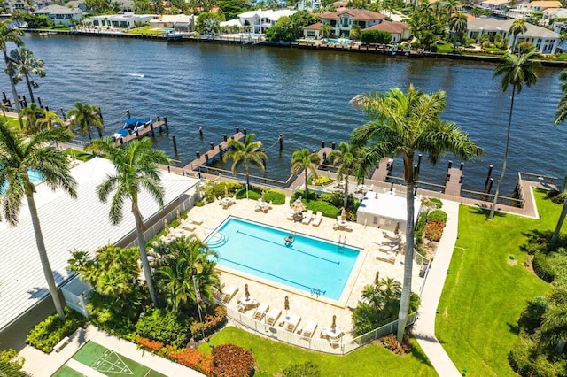 aerial view with a water view