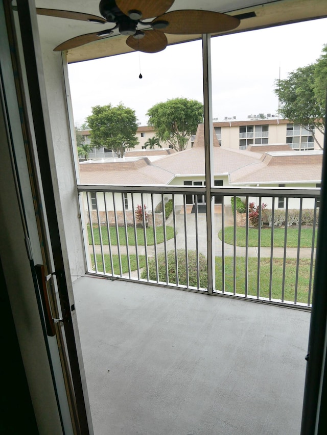 balcony with ceiling fan