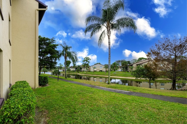 view of yard with a water view