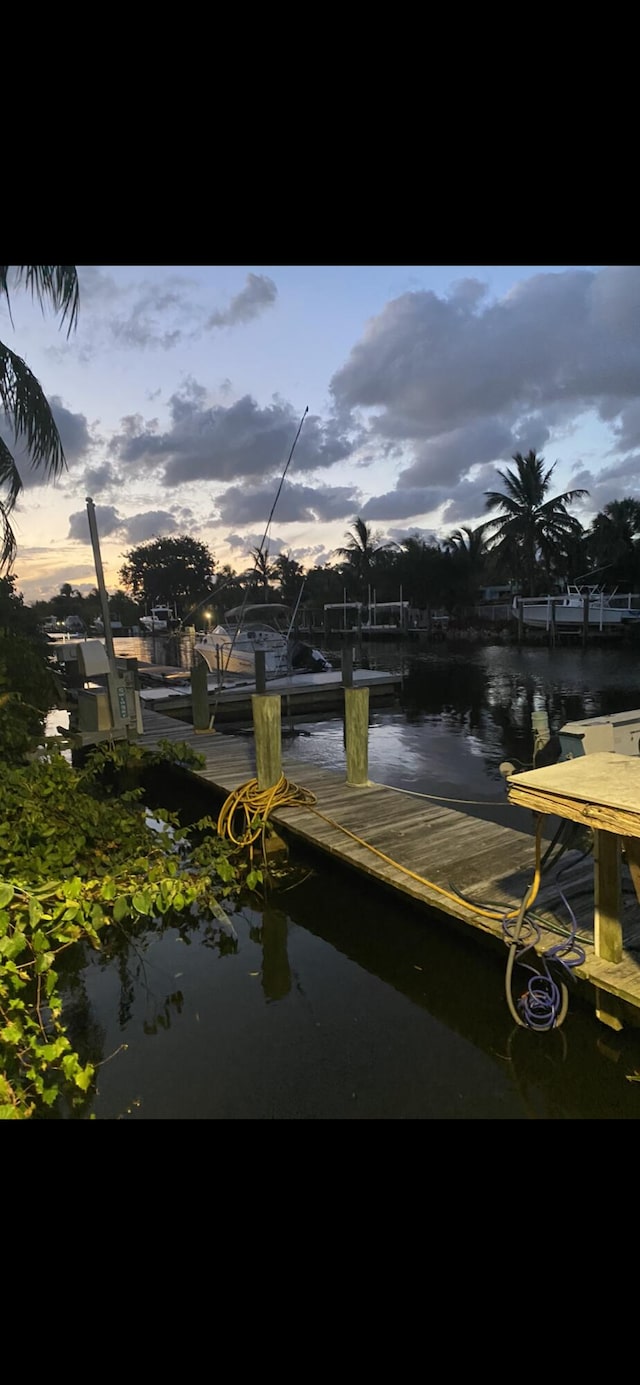 view of dock with a water view