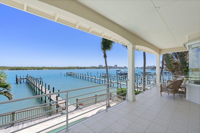 dock area featuring a water view