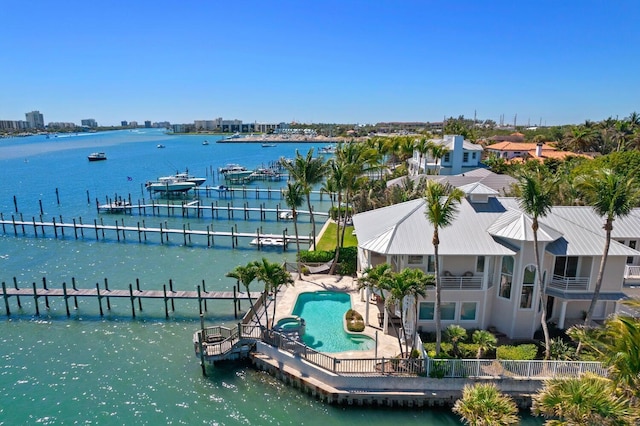 bird's eye view featuring a water view