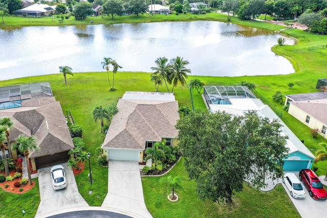 aerial view with a water view