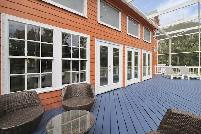 wooden terrace featuring french doors