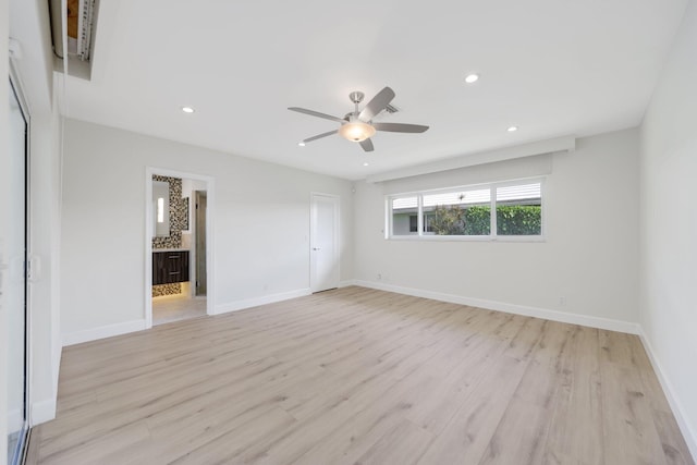 interior space with ceiling fan and light wood-type flooring