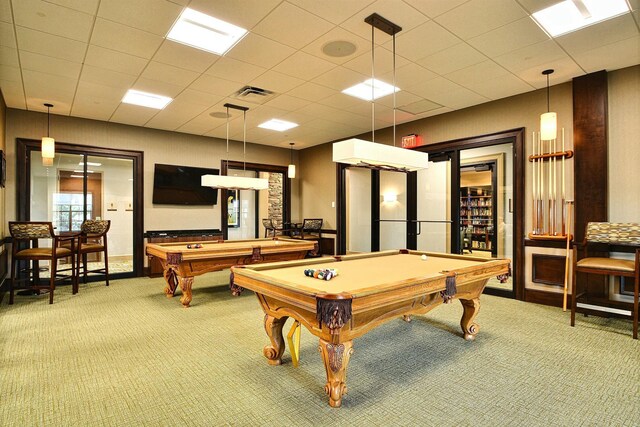 playroom with carpet and billiards