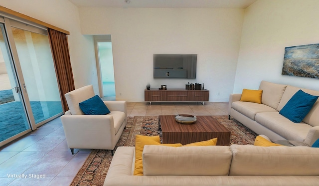 living room featuring light tile patterned flooring