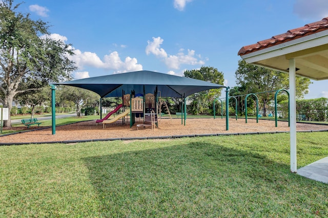 view of play area with a lawn