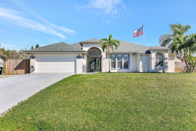 view of front of home featuring a garage and a front yard