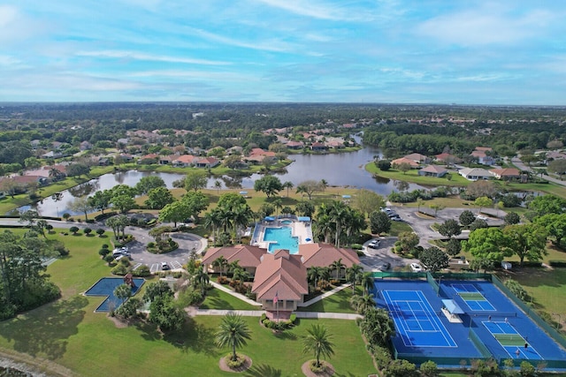 bird's eye view featuring a water view