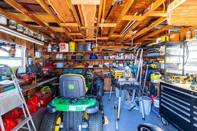 garage featuring a workshop area