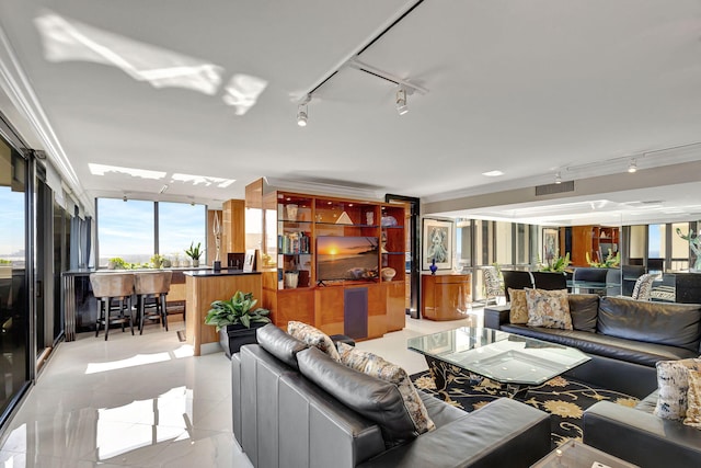 living room featuring ornamental molding