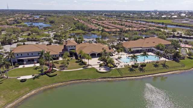 bird's eye view featuring a residential view and a water view