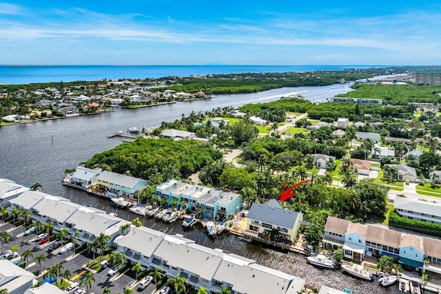 bird's eye view featuring a water view