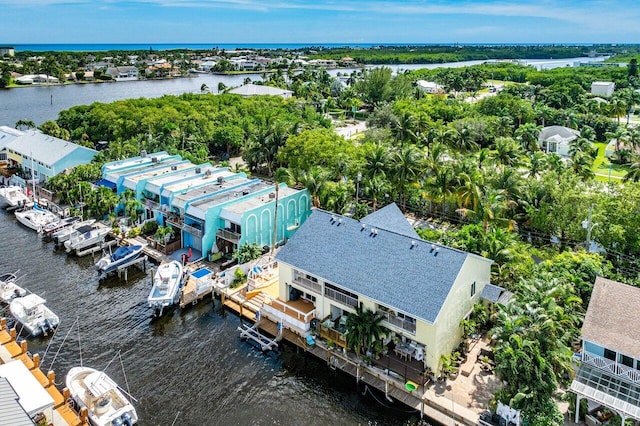 bird's eye view featuring a water view