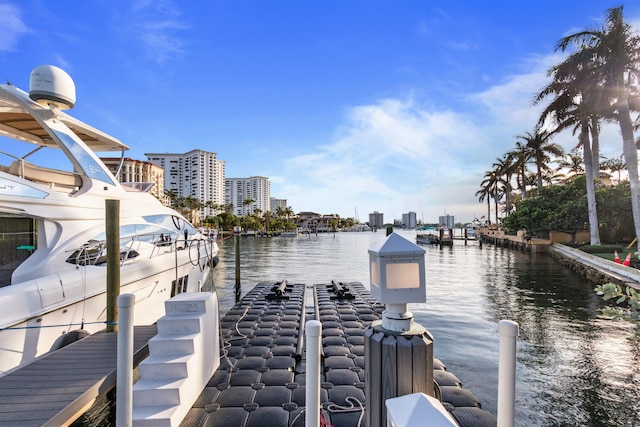 view of dock with a water view