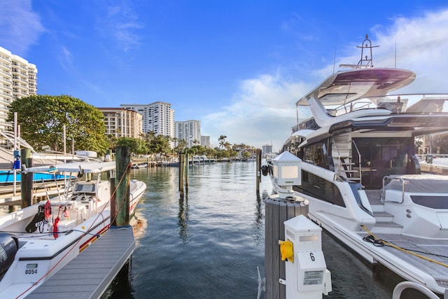 view of dock with a water view