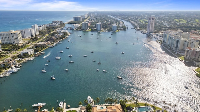 aerial view featuring a water view