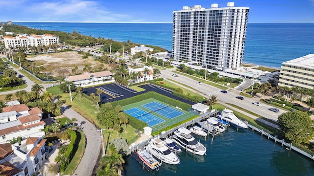 bird's eye view featuring a water view