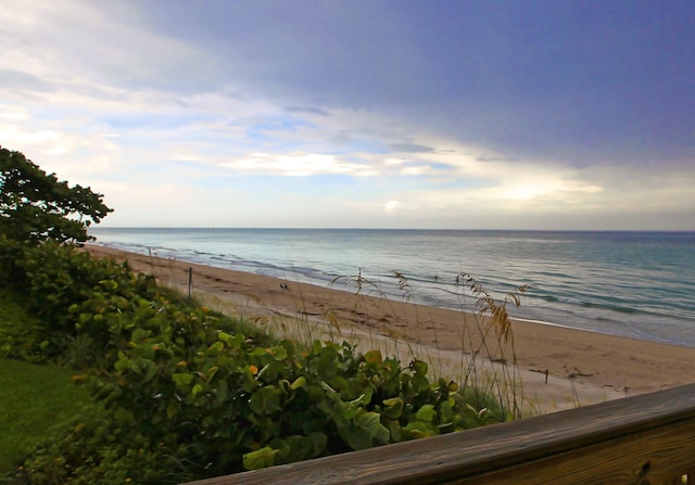 property view of water featuring a beach view