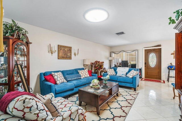 view of tiled living room