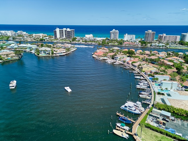 drone / aerial view featuring a water view