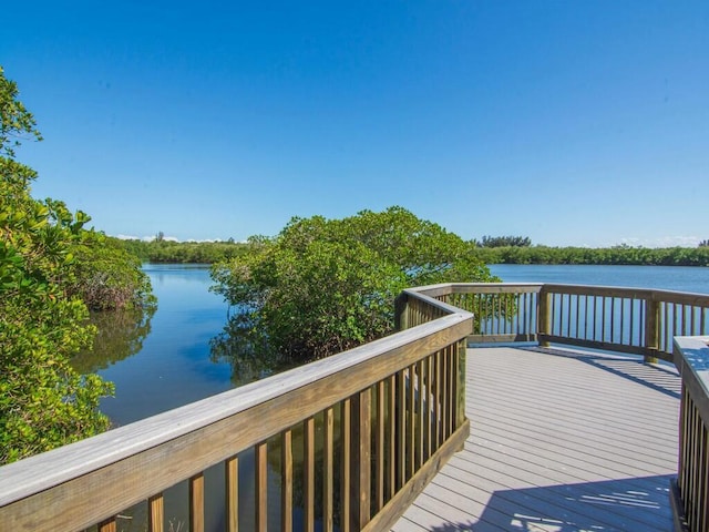 wooden deck with a water view