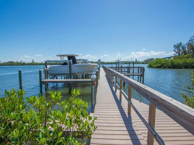 view of dock with a water view