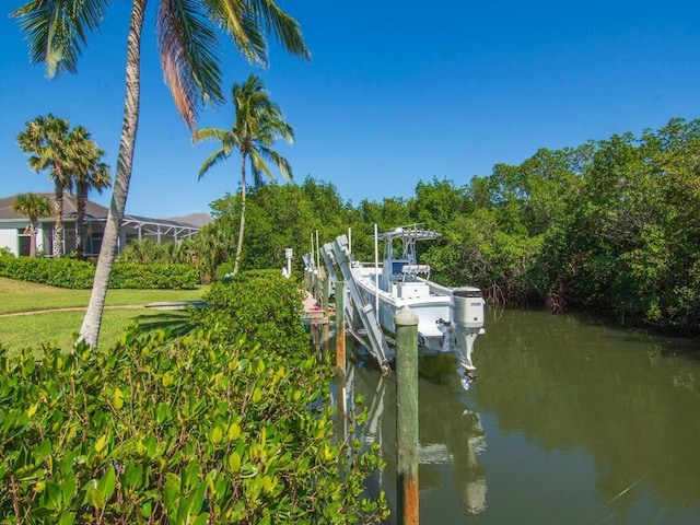 view of dock with a water view