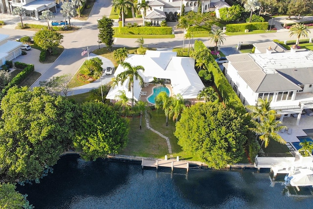 aerial view with a water view