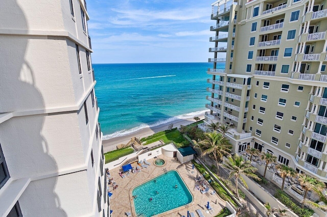 property view of water with a beach view