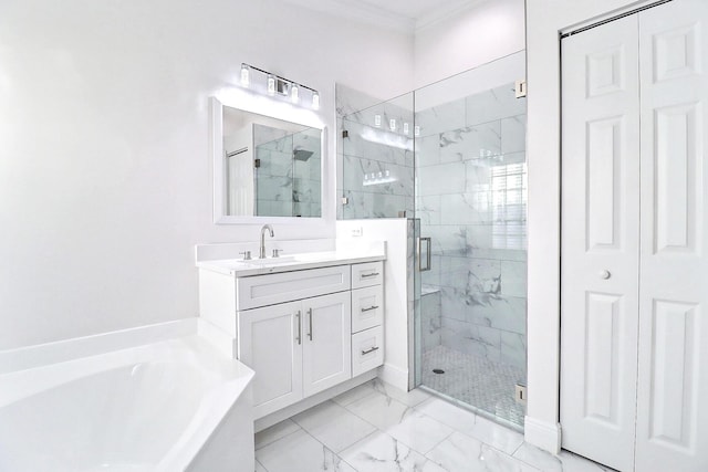 bathroom with vanity and independent shower and bath