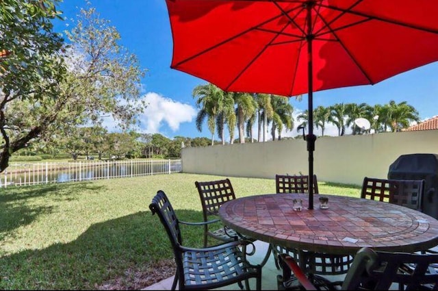 view of patio / terrace with a water view