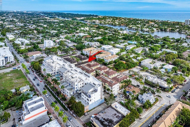 aerial view featuring a water view