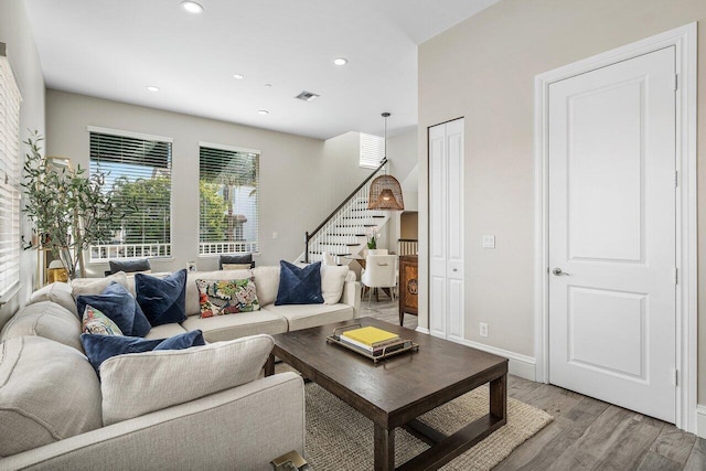 living room with light wood-type flooring