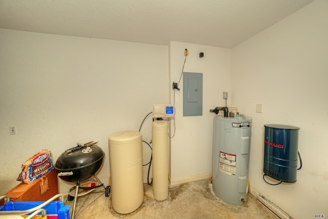 utility room featuring electric panel and water heater