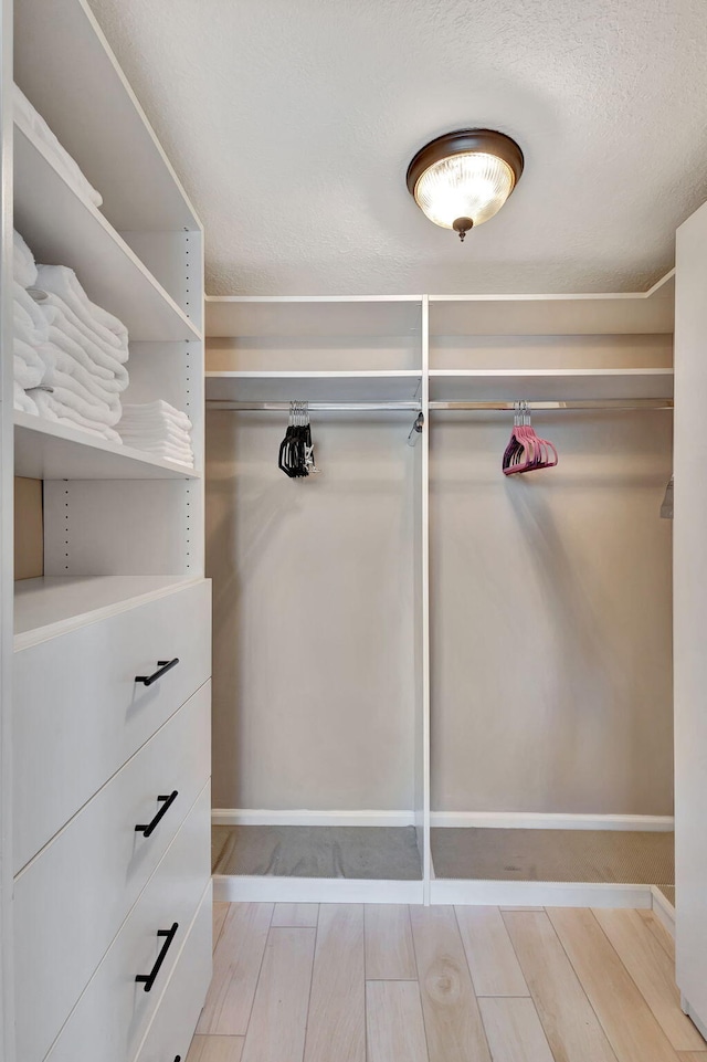 spacious closet with light hardwood / wood-style flooring