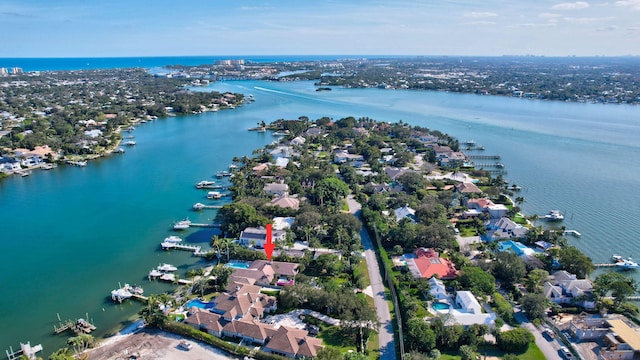 bird's eye view featuring a water view