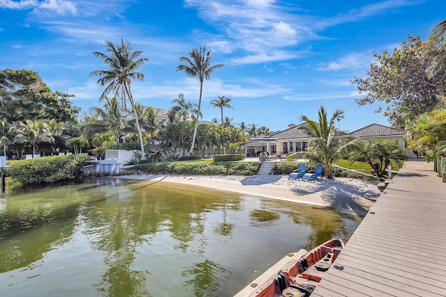 dock area with a water view