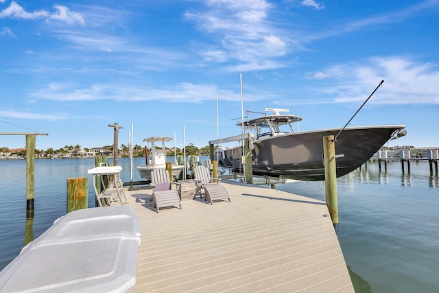 view of dock with a water view