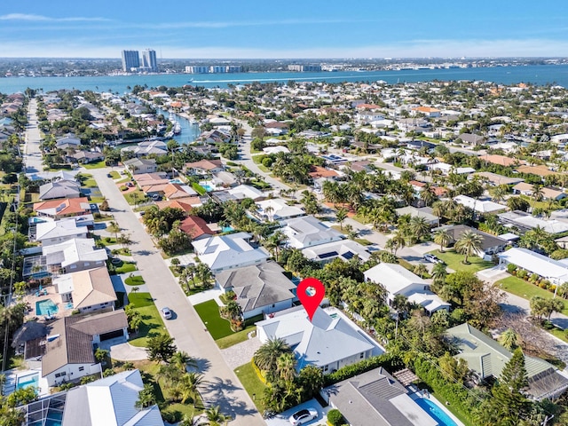 aerial view with a water view