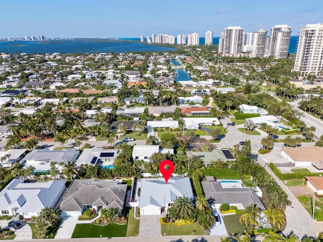 aerial view with a water view