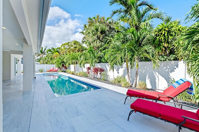 view of swimming pool with a patio area